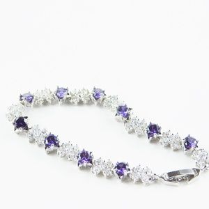 Round Cut Purple Amethyst 12K White GP CZ Bracelet